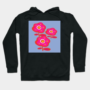 Pretty Ditsy Hot Pink Daisy Flowers on Sky Blue Background Hoodie